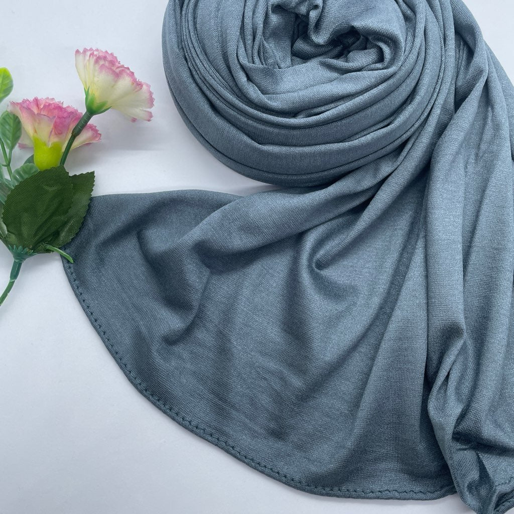 Kuwaiti Cotton Jersey Double Stretch Hijab- Dark Blue Gray