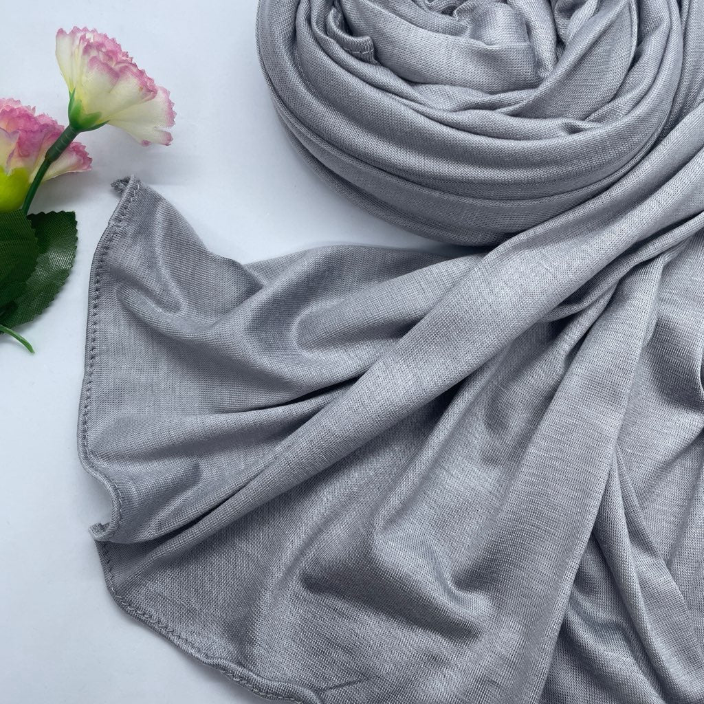 Kuwaiti Cotton Jersey Double Stretch Hijab- Light Gray