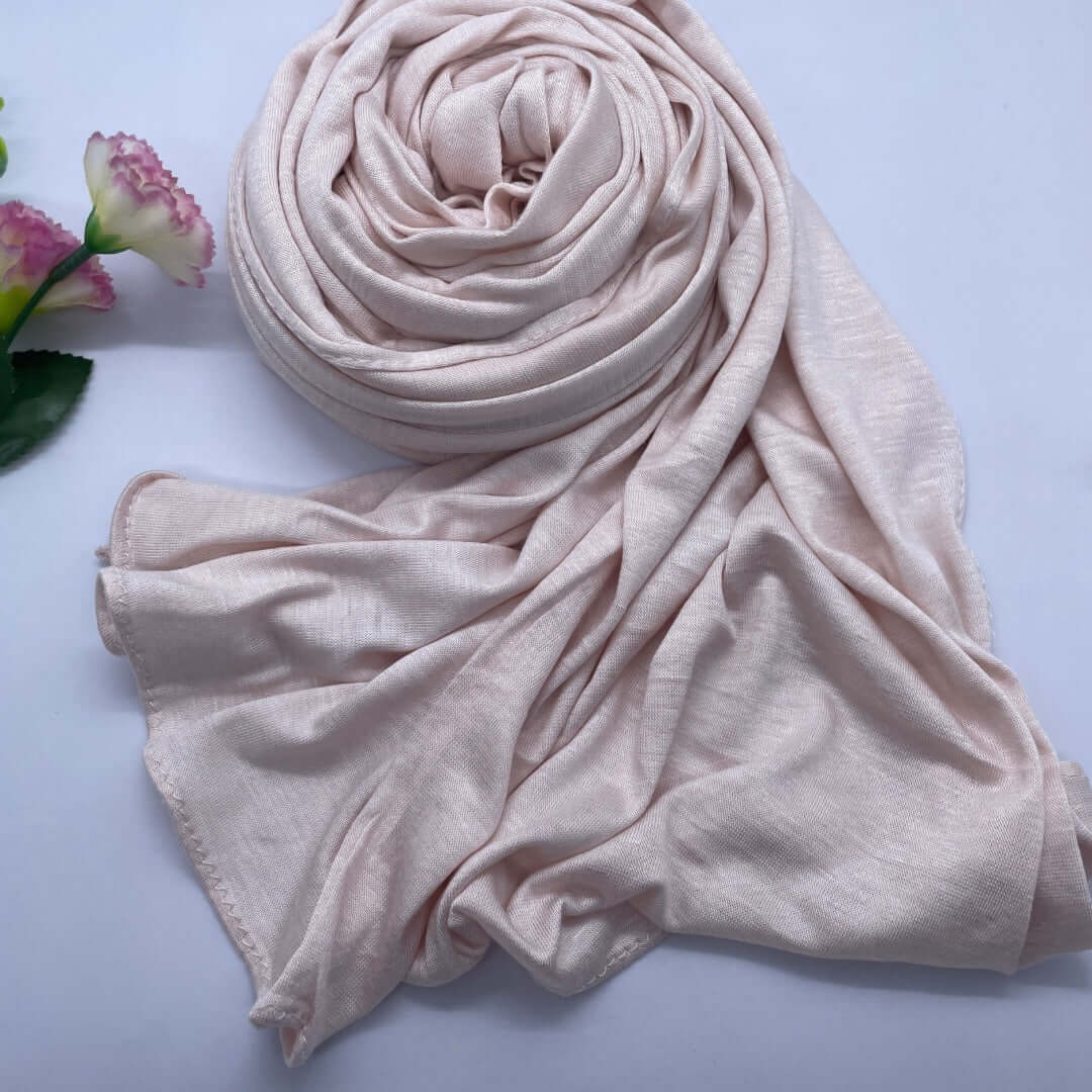 Elegant Kuwaiti cotton Double Stretch Jersey Hijab made from soft, breathable fabric with a non-slip fit, providing all-day comfort and flexibility. Perfect for daily wear, work, or travel