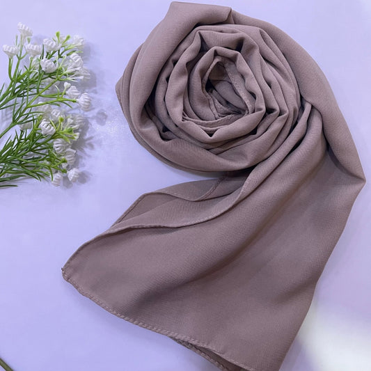 Premium Medina Silk mink gray Georgette  hijab with soft matte finish, lightweight breathable design, and full coverage, ideal for modest fashion and everyday wear.