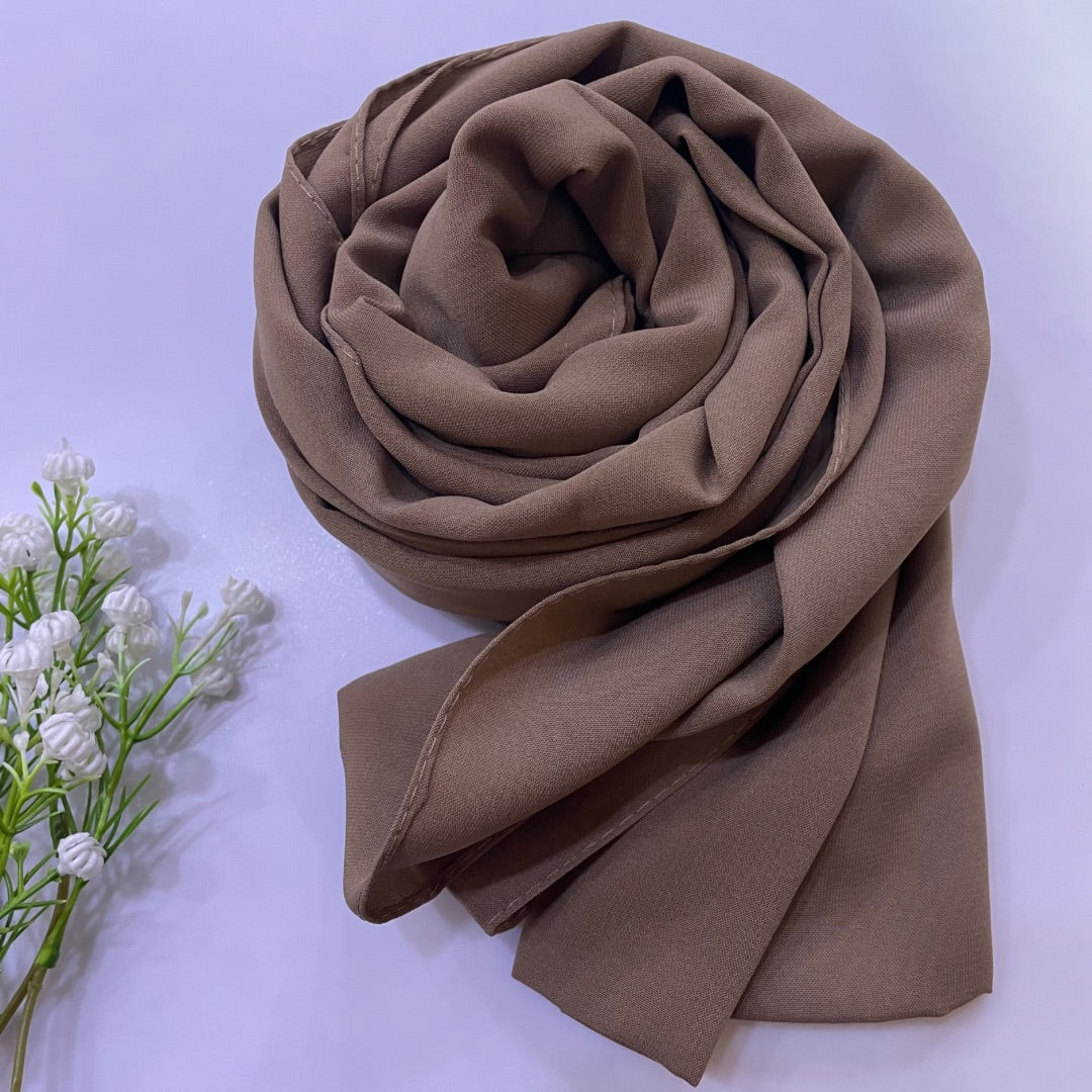 Premium Medina Silk georgette sandy beige Hijab with soft matte finish, lightweight breathable design, and full coverage, ideal for modest fashion and everyday wear.