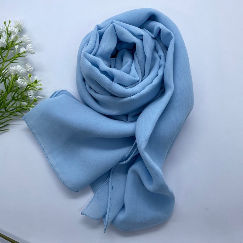 Soft and smooth baby blue Premium Non-Slip Chiffon Hijab for Everyday Wear in Elegant Matte Finish