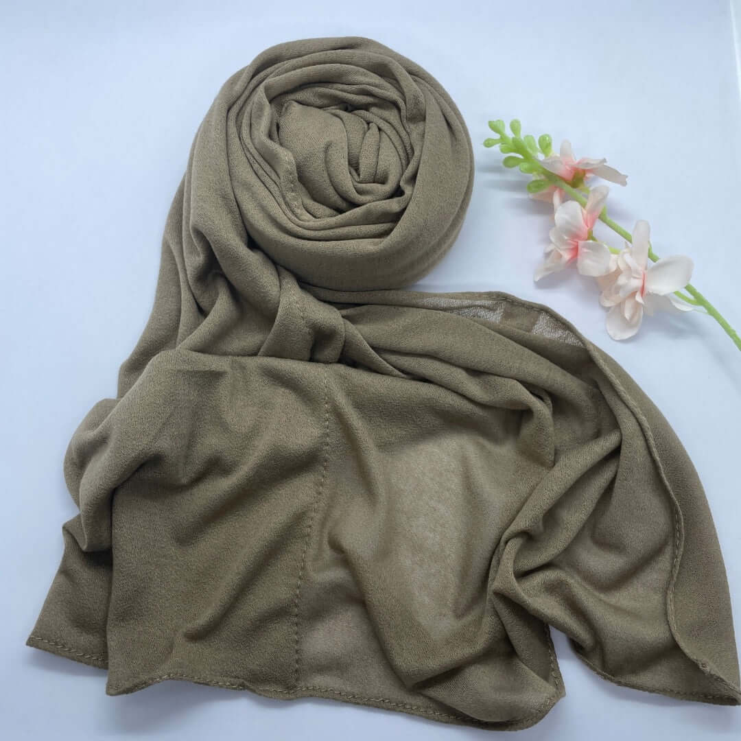 Shash Turkey-Kuwaiti Hijab with Front Fold
- Muted Olive