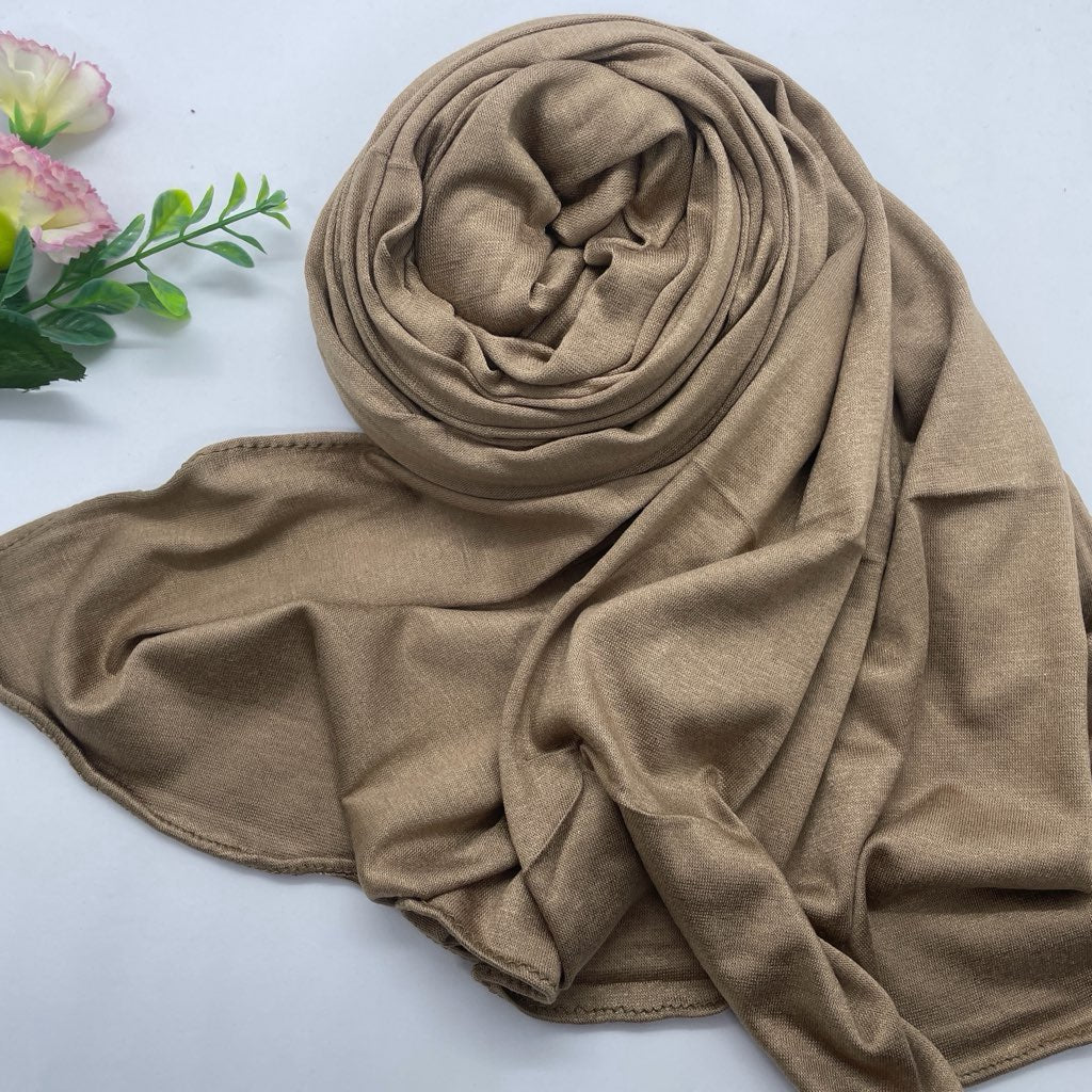 Kuwaiti Cotton Jersey Double Stretch Hijab- Caramel Beige
