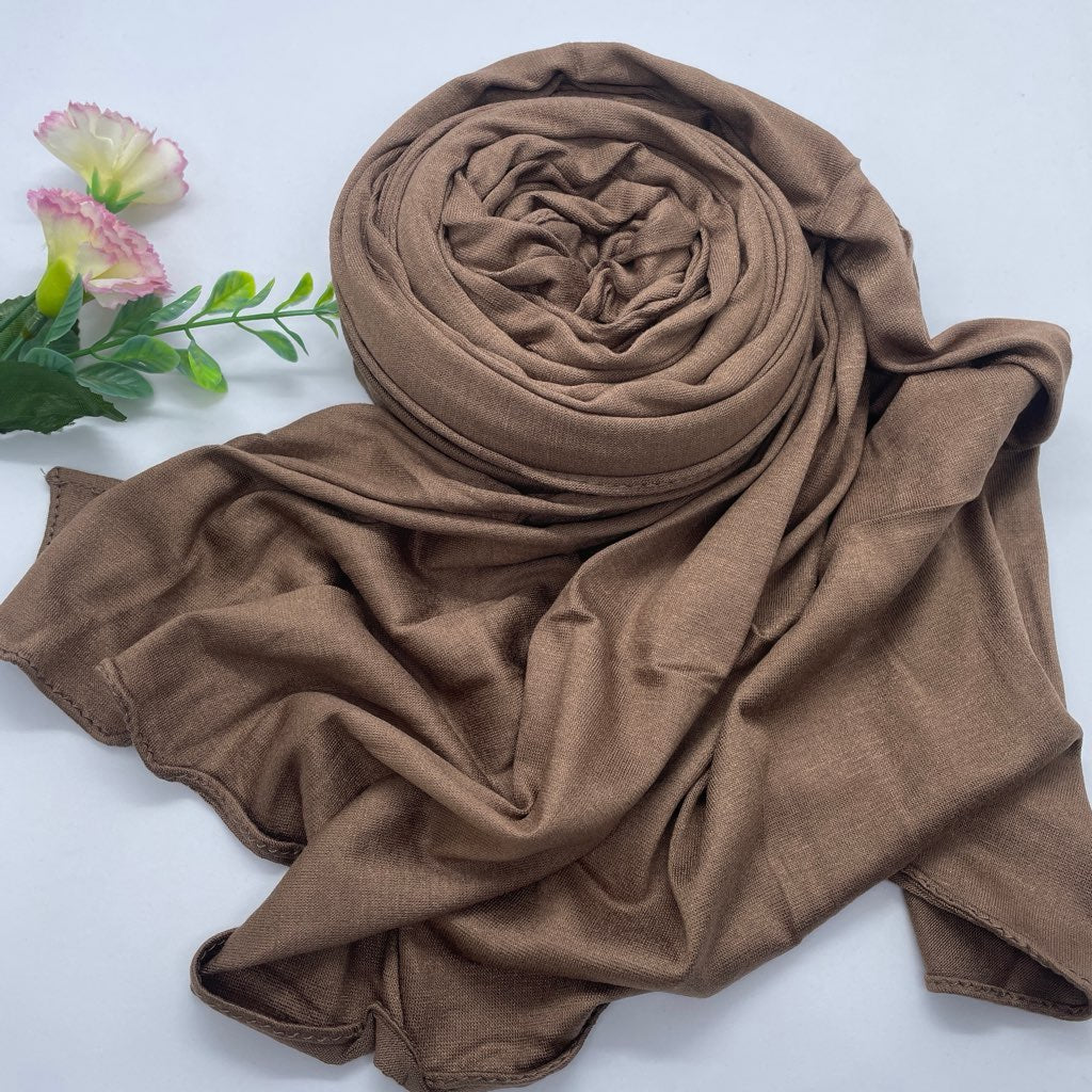 Kuwaiti Cotton Jersey Double Stretch Hijab- Coffee Brown