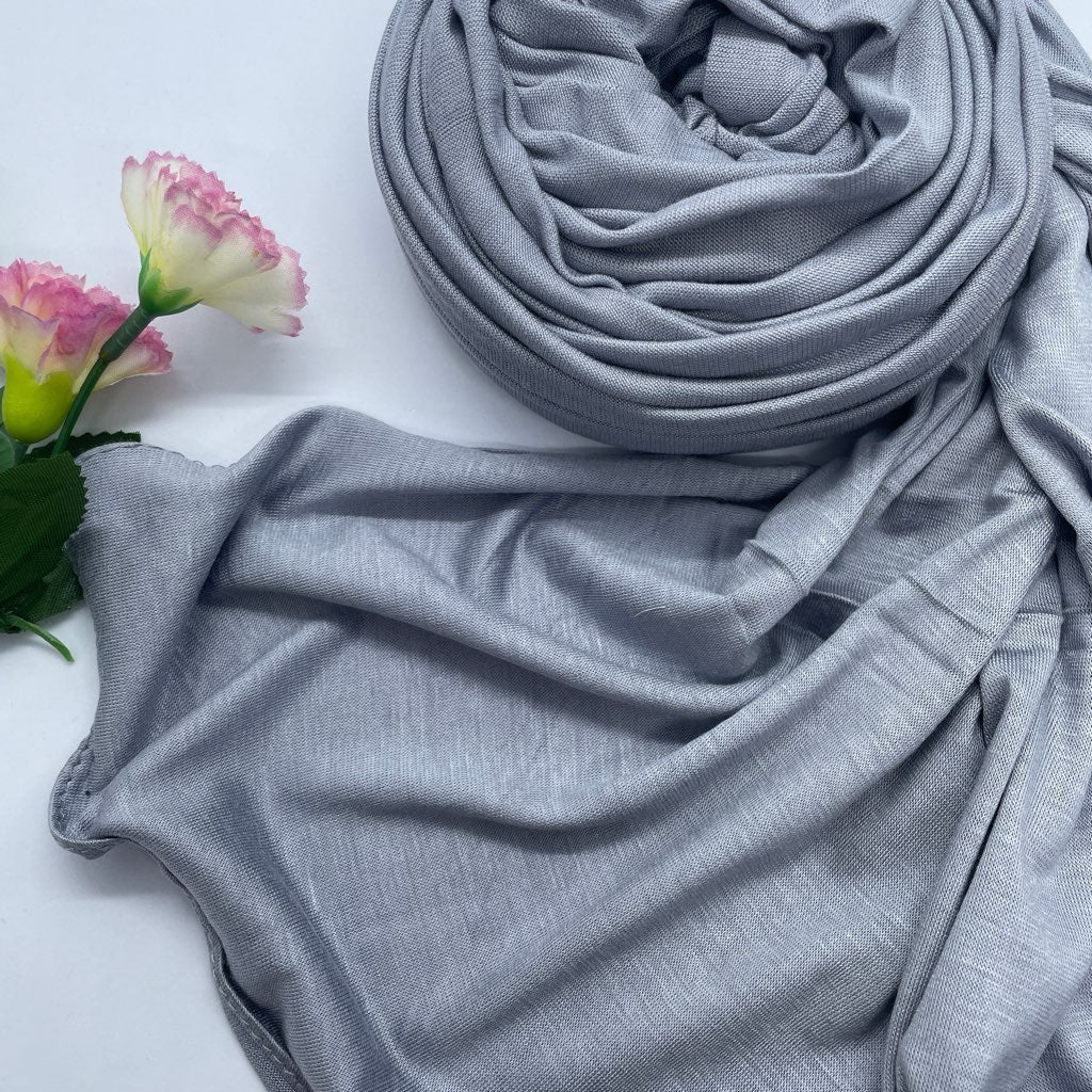 Kuwaiti Cotton Jersey Double Stretch Hijab- Med Gray