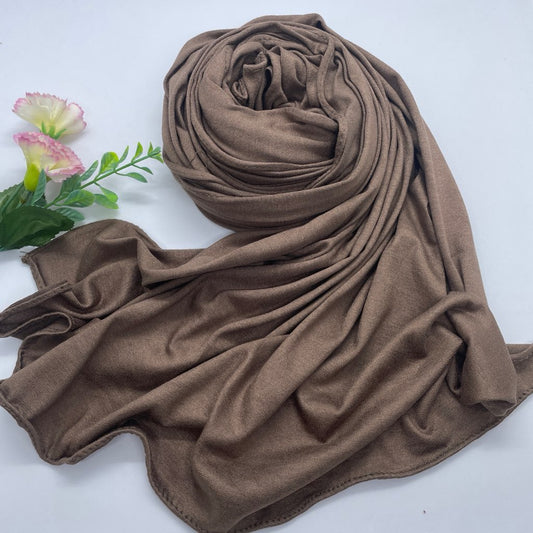 Kuwaiti Cotton Jersey Double Stretch Hijab- Med Brown