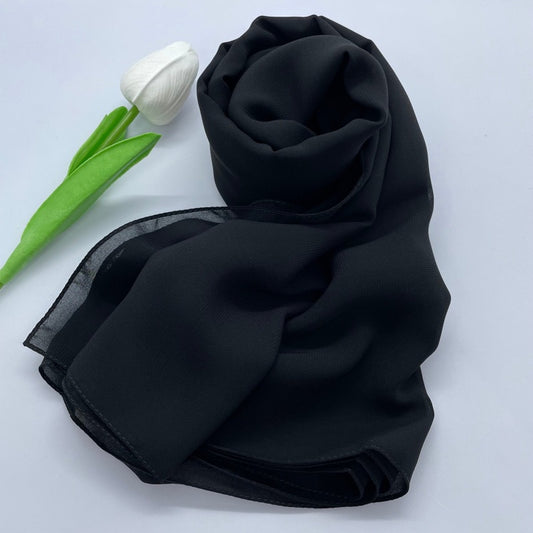 Soft and smooth black maxi Premium Non-Slip Chiffon Hijab for Everyday Wear in Elegant Matte Finish