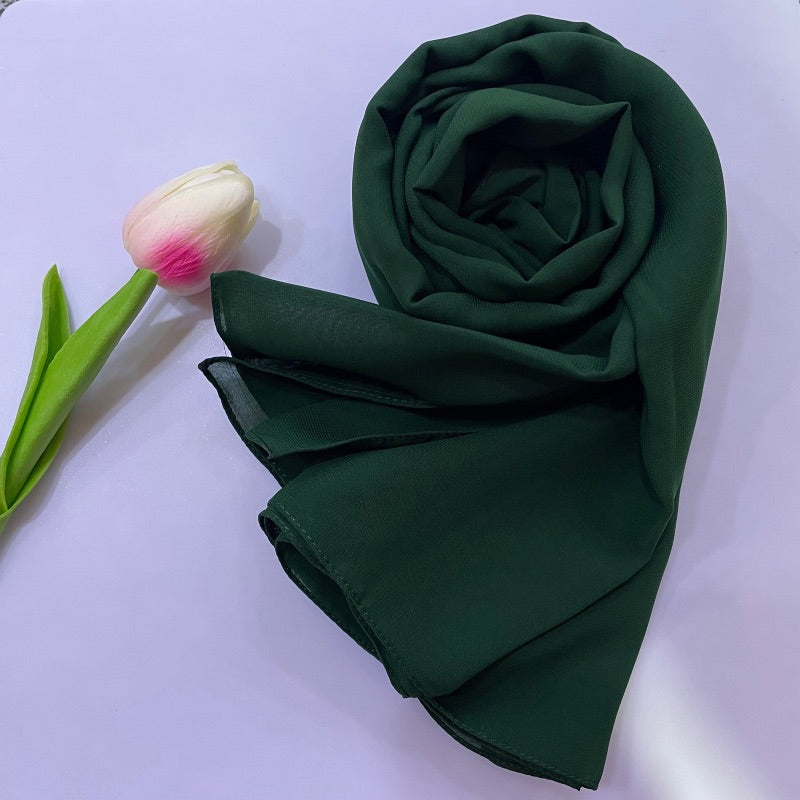 Soft and smooth dark green Premium Non-Slip Chiffon Hijab for Everyday Wear in Elegant Matte Finish