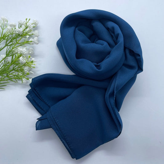 Soft and smooth deep blue Premium Non-Slip Chiffon Hijab for Everyday Wear in Elegant Matte Finish