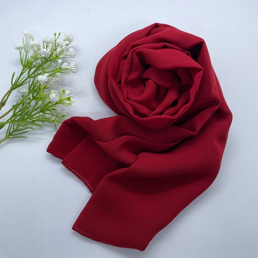 Soft and smooth deep red Premium Non-Slip Chiffon Hijab for Everyday Wear in Elegant Matte Finish