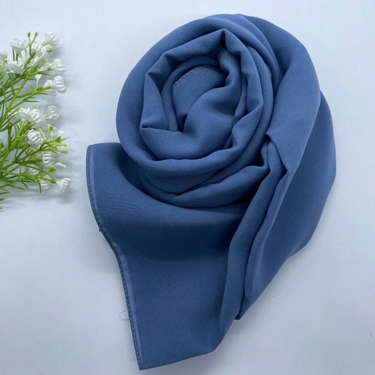 Soft and smooth denim blue Premium Non-Slip Chiffon Hijab for Everyday Wear in Elegant Matte Finish