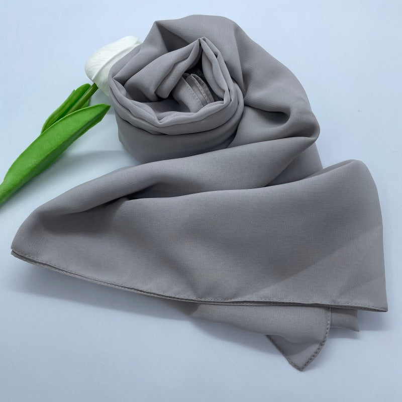 Soft and smooth light gray Premium Non-Slip Chiffon Hijab for Everyday Wear in Elegant Matte Finish