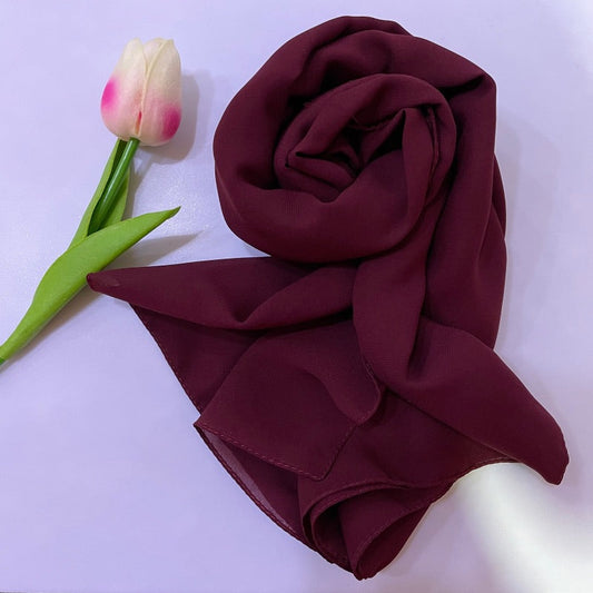 Soft and smooth maroon Premium Non-Slip Chiffon Hijab for Everyday Wear in Elegant Matte Finish