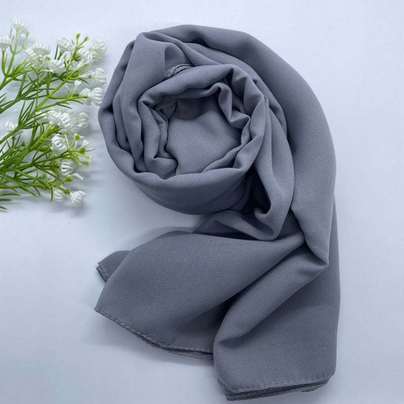 Soft and smooth medium gray Premium Non-Slip Chiffon Hijab for Everyday Wear in Elegant Matte Finish