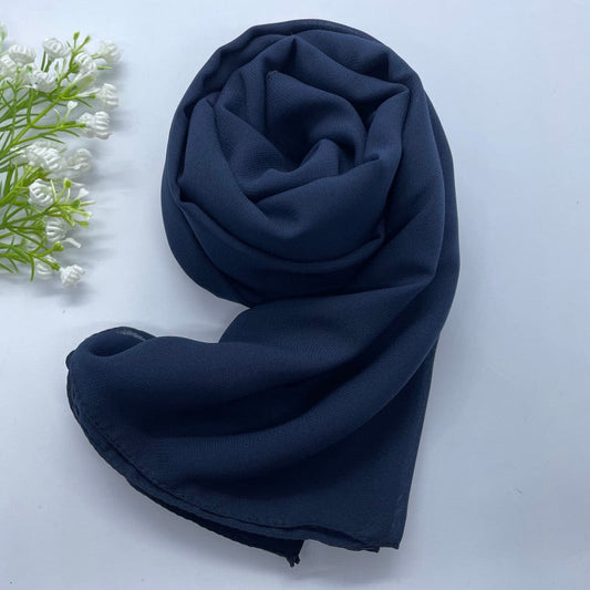 Soft and smooth navy blue Premium Non-Slip Chiffon Hijab for Everyday Wear in Elegant Matte Finish