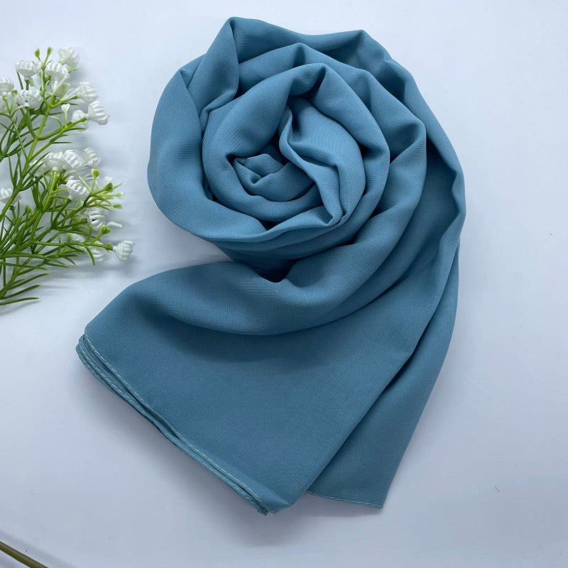 Soft and smooth ocean blue Premium Non-Slip Chiffon Hijab for Everyday Wear in Elegant Matte Finish