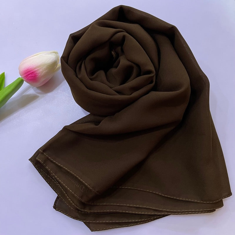 Soft and smooth olive brown Premium Non-Slip Chiffon Hijab for Everyday Wear in Elegant Matte Finish