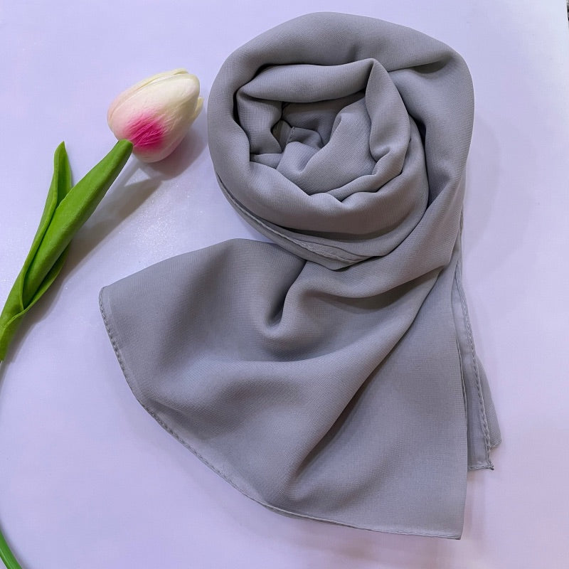 Soft and smooth pale gray Premium Non-Slip Chiffon Hijab for Everyday Wear in Elegant Matte Finish