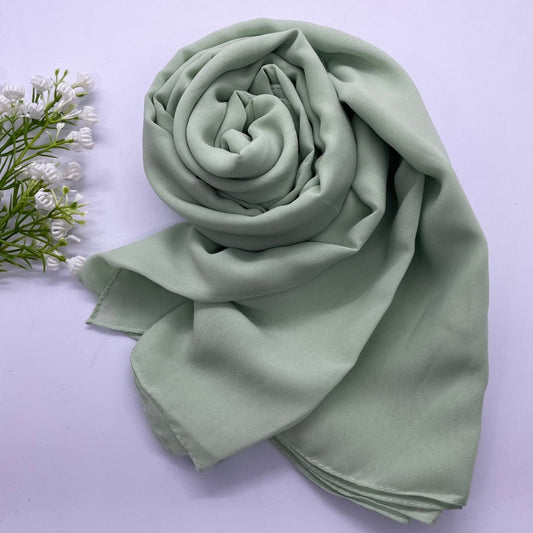 Soft and smooth pastel green Premium Non-Slip Chiffon Hijab for Everyday Wear in Elegant Matte Finish