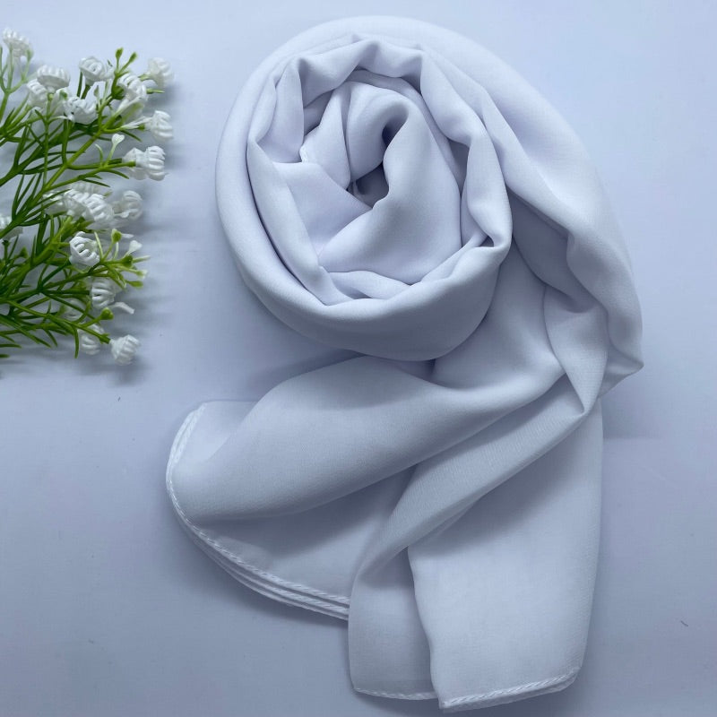 Soft and smooth white Premium Non-Slip Chiffon Hijab for Everyday Wear in Elegant Matte Finish